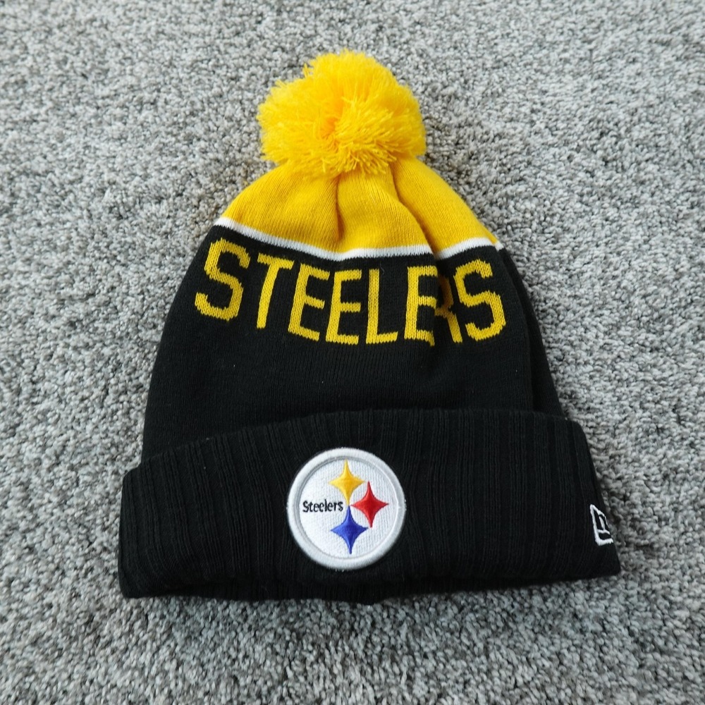 Pittsburgh Steelers Hat Mens One Size Black NFL Football Knit Pom Beanie New Era